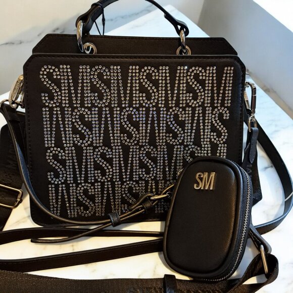 Steve Madden Bevelynn Rhinestone LOGO Silver Satchel NWT - Picture 9 of 15